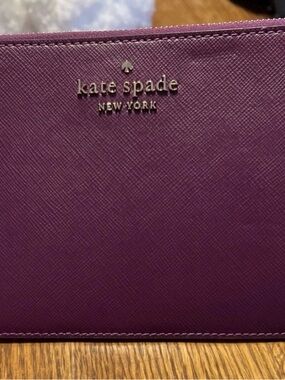 kate spade Plum Saffiano Leather Wallet/wristlet with Metal Logo
